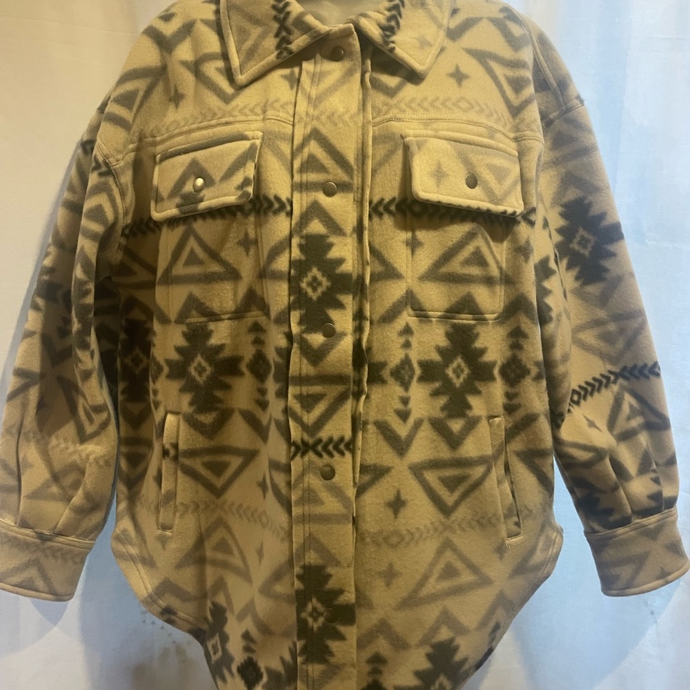 Geometric Patterned Utility Jacket - Gray and Whi… - image 2